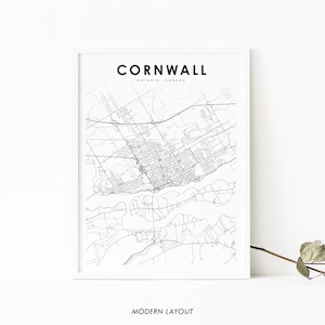 Impressão de mapa de Cornualha Ontário, pôster de arte de mapa do Canadá, impressão de mapa de estradas da cidade, decoração de parede de quarto de berçário, mapa imprimível
