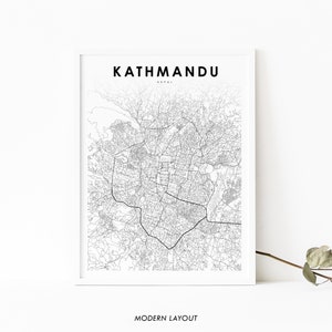 Kathmandu Nepal Map Print, Map Art Poster, Kastamandap, City Street Road Map Print, Nursery Room Wall Office Decor, Printable Map