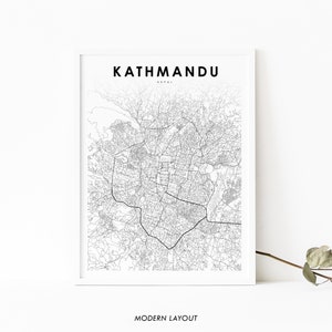 Kathmandu Nepal Map Print, Map Art Poster, Kastamandap, City Street Road Map Print, Nursery Room Wall Office Decor, Printable Map