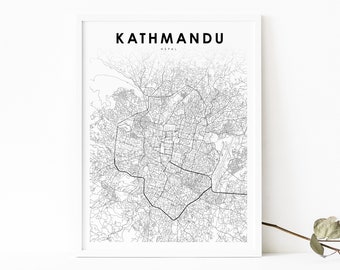 Kathmandu Nepal Karte Print, Karte Kunst Poster, Kastamandap, Stadt Straße Road Map Print, Kinderzimmer Wand Büro Dekor, druckbare Karte