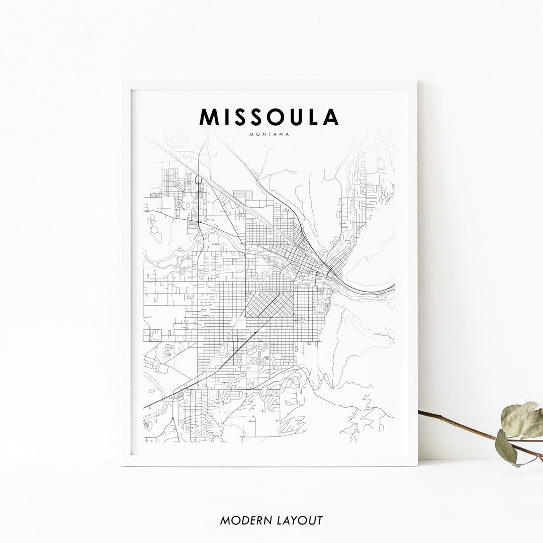 Missoula MT Map Print, Montana USA Map Art Poster, City Street Road Map ...