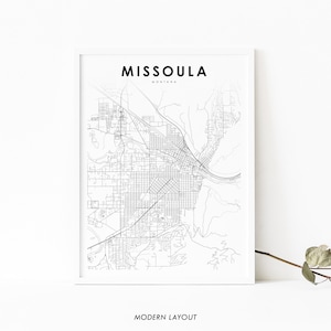 Missoula MT Karte Print, Montana USA Karte Kunst Poster, Stadt Straße Road Map Print, Kinderzimmer Wand Büro Dekor, druckbare Karte