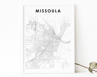 Missoula MT Map Print, Montana USA Map Art Poster, City Street Road Map Print, Nursery Room Wall Office Decor, Printable Map