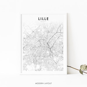 Lille Frankreich Karte Print, Karte Kunst Poster, Lile Rijsel Rysel Nord, Stadt Straße Road Map Print, Kinderzimmer Wand Büro Dekor, druckbare Karte