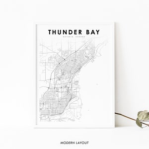 Impressão de mapa de Thunder Bay Ontário, pôster de arte de mapa do Canadá, impressão de mapa de estradas da cidade, decoração de parede de quarto de berçário, mapa para impressão
