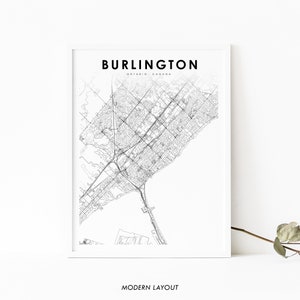 Impression de carte de Burlington Ontario, ON Canada Art Poster, Toronto GTA, City Street Road Map Print, Nursery Room Wall Office Decor, Printable Map