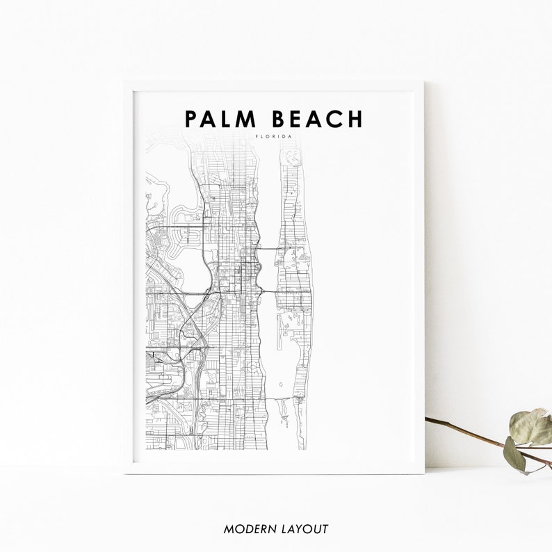 Palm Beach FL Map Print, Florida USA Map Art Poster, Lake Worth, City ...
