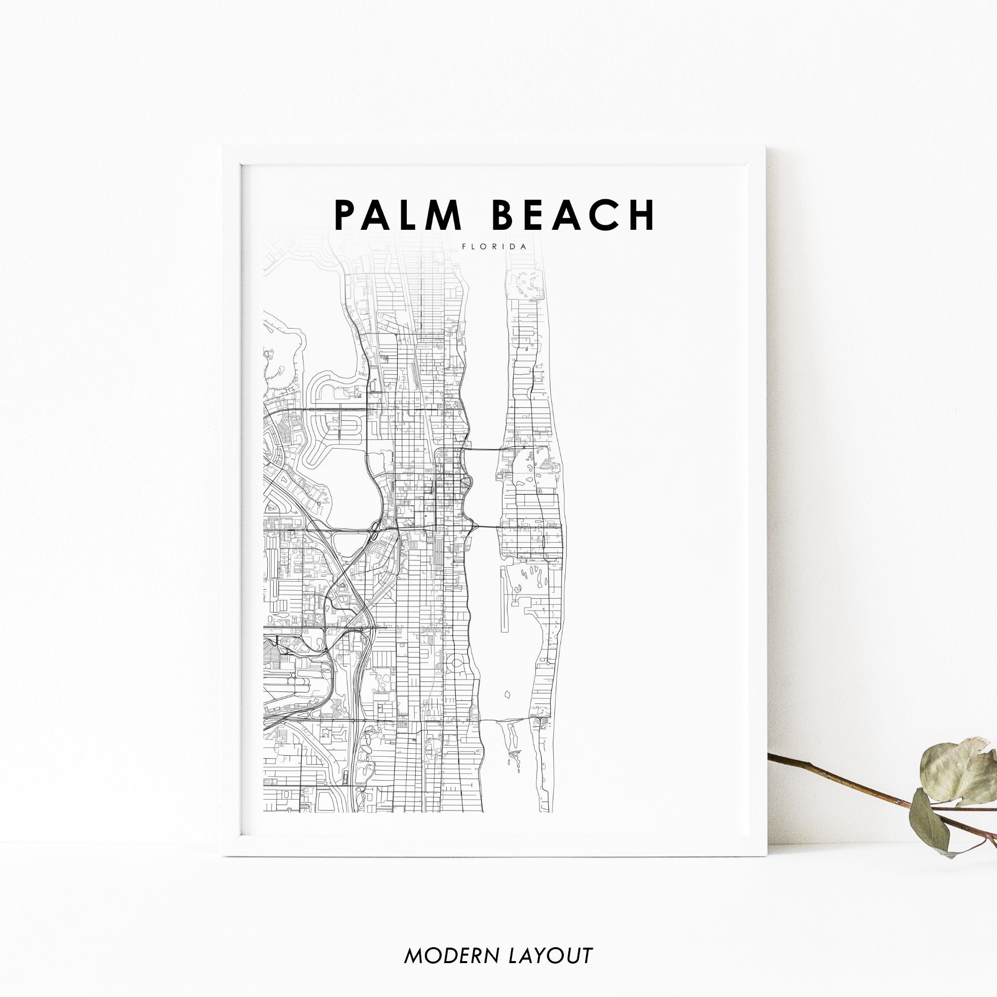 Palm Beach FL Map Print, Florida USA Map Art Poster, Lake Worth, City ...