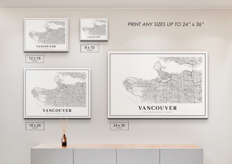 Vancouver BC Map Print, British Columbia Canada Map Art Poster, City Road Street Map Print, Nursery Room Wall Office Decor, Printable Map image 6