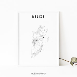 Belize Map Print, Country Road Map Poster, Belice Belmopan British Honduras Map Art, Nursery Room Wall Office Decor, Printable Map