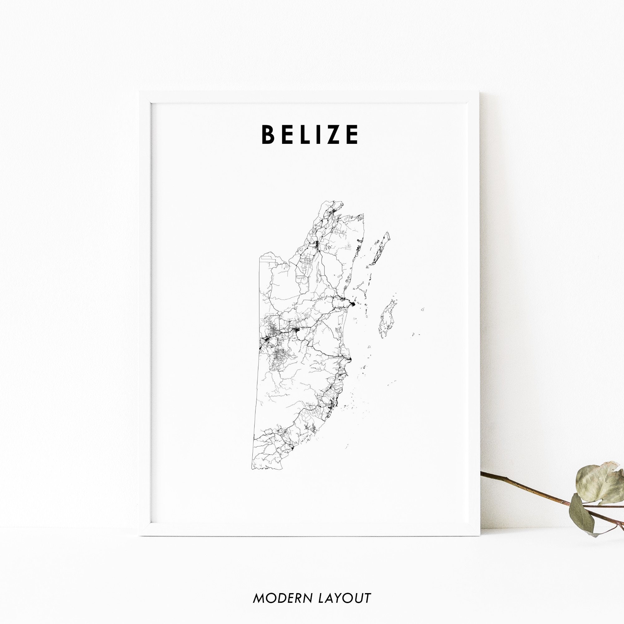 Belize Map Print Country Road Map Poster Belice Belmopan - Etsy