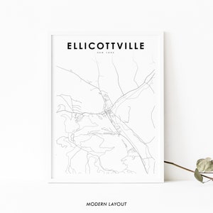 Impression de carte d'Ellicottville NY, affiche d'art de carte de New York USA, Cattaraugus, impression de carte routière de rue de ville, décor de bureau de mur de salle de pépinière, imprimable