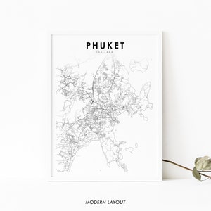 May include: A black and white map of Phuket, Thailand, with the city name and "Modern Layout" text at the bottom.