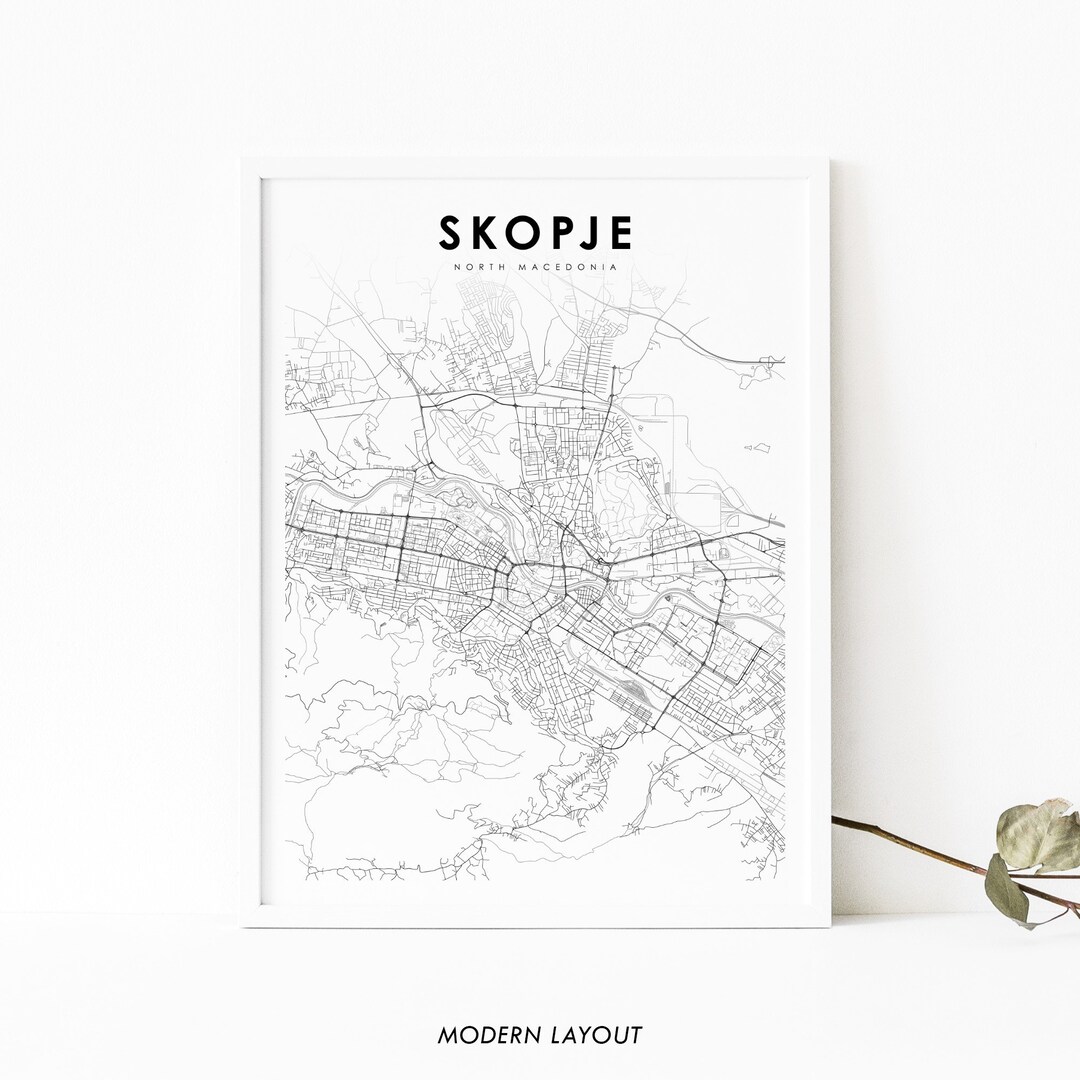 Skopje Map Print, North Macedonia Map Art Poster, Скопје Shkup, City Street Road Map Print ...