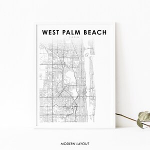 West Palm Beach FL kaart afdrukken, Florida USA kaart kunst poster, stad straat routekaart afdrukken, kinderkamer muur kantoor decor, afdrukbare kaart