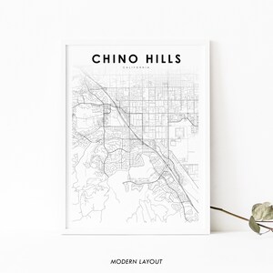 Chino Hills CA Map Print, California USA Map Art Poster, San Bernardino, City Street Map Print, Nursery Room Office Wall Decor Printable Map