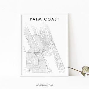Palm Coast FL kaart afdrukken, Florida USA kaart kunst poster, Flagler, stad straat routekaart afdrukken, kinderkamer muur kantoor decor, afdrukbare kaart