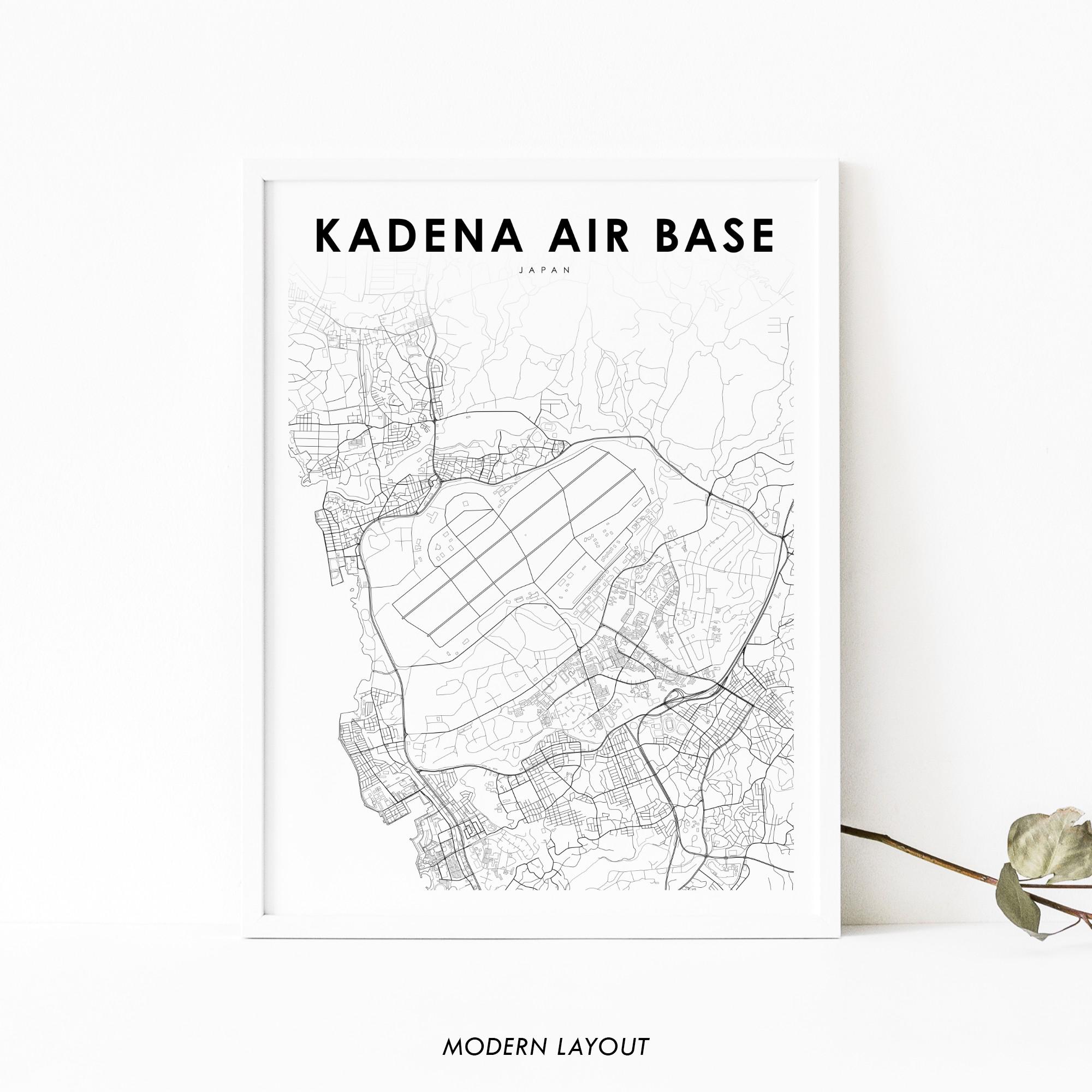 Kadena Air Base Okinawa Japan Map Print, USAF Air Force Base Map
