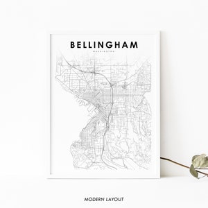 Bellingham WA Karte Print, Washington USA Karte Art Poster, Whatcom County, City Street Road Map Print, Kinderzimmer Büro Wand Dekor printable