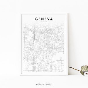 Geneva IL Map Print, Illinois USA Map Art Poster, Kane County, City Street Road Map Print, Kinderkamer Wall Office Decor, Afdrukbare kaart