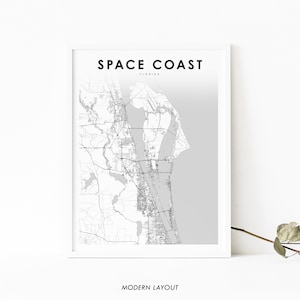 Space Coast FL Kaart Print, Florida USA Kaart Art Poster, Kennedy Space Center, City Street Road Map Print, Kinderkamer Kantoor Muur Decor