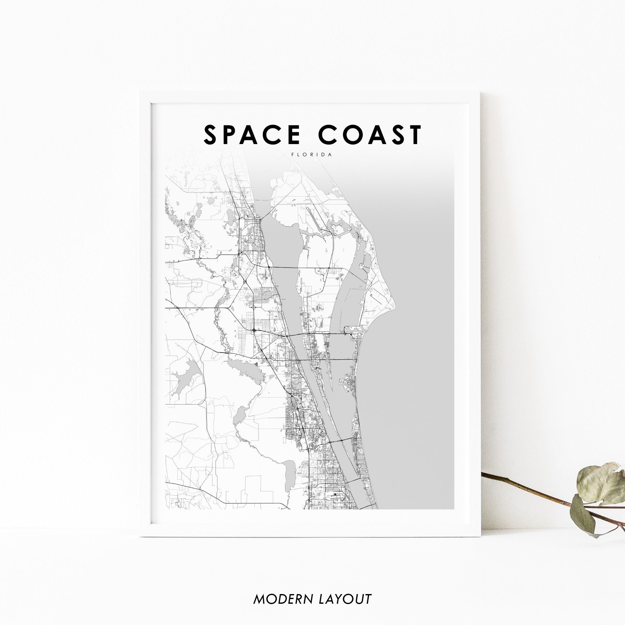 Space Coast FL Map Print Florida USA Map Art Poster Kennedy Etsy
