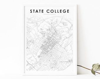 State College PA Map Print, Pennsylvania USA Map Art Poster, City Street Road Map Print, Nursery Room Wall Office Decor, Printable Map