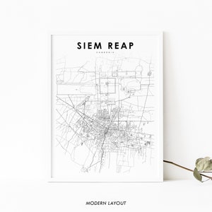 Siem Reap Kambodscha Karte Druck, Karte Kunst Poster, Tempel Stadt Angkor, Stadt Straße Straße Karte Druck, Kinderzimmer Wand Büro Dekor, druckbare Karte
