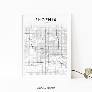 Centre-ville de Phoenix zone AZ carte impression, Arizona USA carte Art affiche, ville rue route carte impression, pépinière chambre mur bureau Decor, carte imprimable