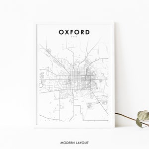 Oxford OH Karte Druck, Ohio USA Karte Kunst Poster, Miami Universität, Stadt Straße Straßenkarte Druck, Kinderzimmer Wand Büro Dekor, druckbare Karte