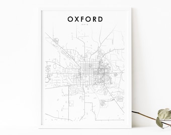 Oxford OH Karte Druck, Ohio USA Karte Kunst Poster, Miami Universität, Stadt Straße Straßenkarte Druck, Kinderzimmer Wand Büro Dekor, druckbare Karte