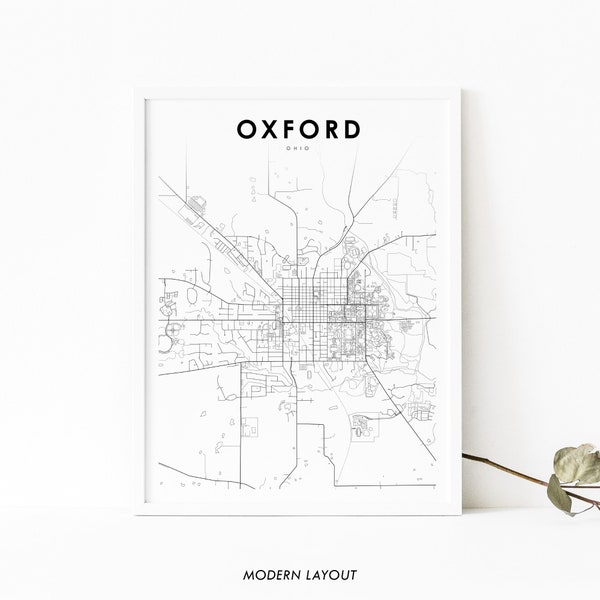 Oxford OH Map Print, Ohio USA Map Art Poster, Miami University, City Street Road Map Print, Nursery Room Wall Office Decor, Printable Map