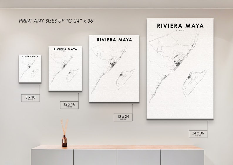 Stampa della mappa Riviera Maya Messico, Poster artistico della mappa, Playa del Carmen, Stampa della mappa stradale della città, Decorazione dell'ufficio della parete della stanza della scuola materna, Mappa stampabile immagine 5