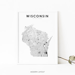 Wisconsin Map Print, State Road Map Print, WI USA United States Map Art Poster, Nursery Room Wall Office Decor, Printable Map