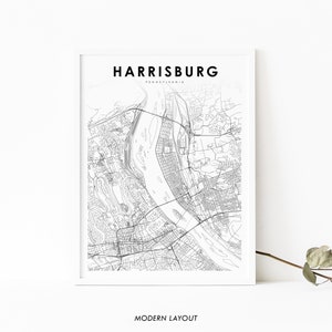 Harrisburg PA Map Print, Pennsylvania USA Map Art Poster, City Street Road Map Print, Nursery Room Wall Office Decor, Printable Map