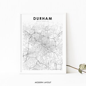 Impressão de mapa de Durham NC, pôster de arte de mapa da Carolina do Norte EUA, impressão de mapa de estradas de ruas da cidade, decoração de escritório de parede de berçário, mapa para impressão
