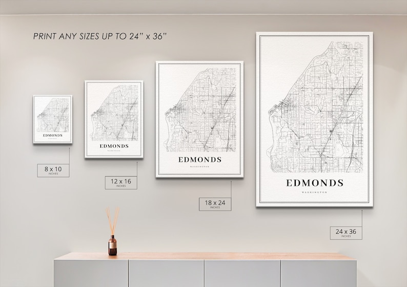 Edmonds WA Map Print, Washington USA Map Art Poster, Snohomish, City ...