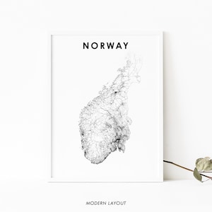 Impresión de mapas del sur de Noruega, cartel de arte de la hoja de ruta, arte del mapa noruego de Oslo de Norge Noreg Norgga, decoración de la oficina de la pared de la sala de la guardería, mapa imprimible