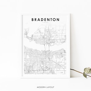 Bradenton FL kaart afdrukken, Florida USA kaart Art Poster, Manatee County City Street Road kaart afdrukken, kinderkamer muur Office Decor, afdrukbare kaart