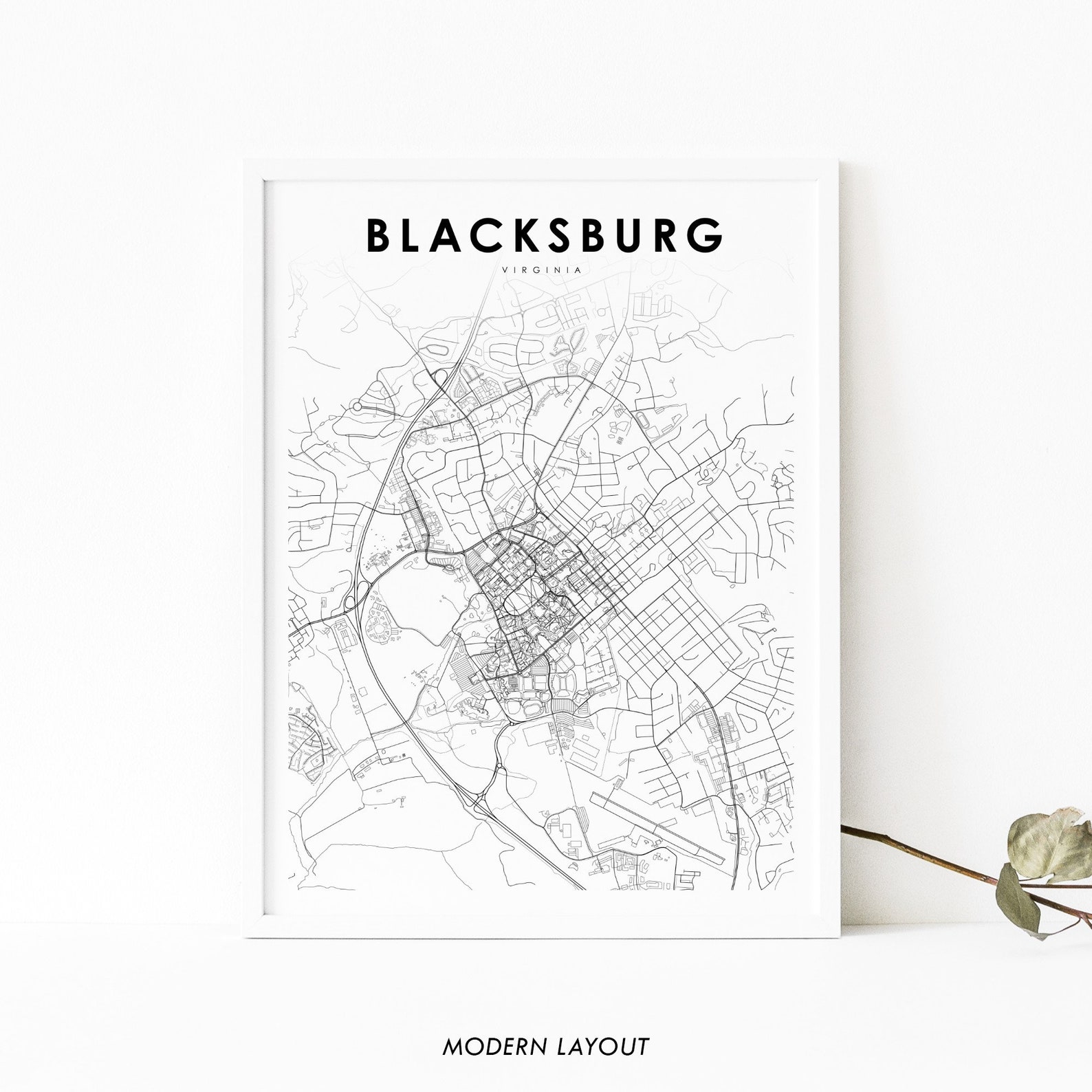 Blacksburg VA Map Print Virginia USA Map Art Poster Virginia - Etsy