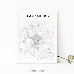 Blacksburg VA Map Print, Virginia USA Map Art Poster, Virginia Tech, City Street Map Print, Nursery Room Wall Office Decor, Printable Map