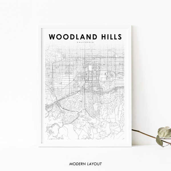 Woodland Hills CA Map Print, California USA Map Art Poster, Los Angeles City Street Map Print, Nursery Room Office Wall Decor, Printable Map