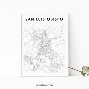 San Luis Obispo CA carte impression, California USA carte Art affiche, SLO, ville rue route carte impression, pépinière chambre mur bureau Decor, carte imprimable