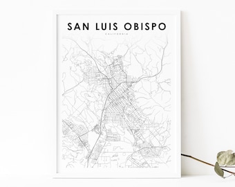 San Luis Obispo CA Map Print, California USA Map Art Poster, SLO, City Street Road Map Print, Nursery Room Wall Office Decor, Printable Map
