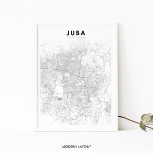 Juba Soudan du Sud carte impression, carte Art affiche, Jubek White Nile Afrique, ville rue carte impression, pépinière chambre mur bureau décor, carte imprimable