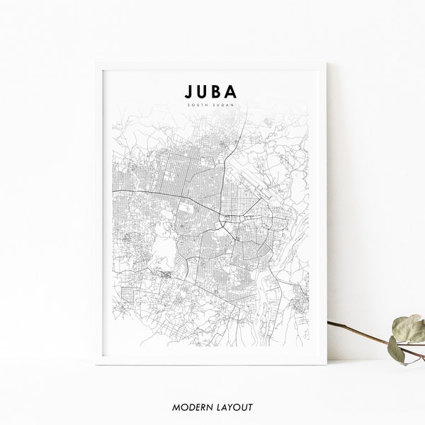 Juba Zuid-Soedan kaart afdrukken, kaart kunst poster, Jubek Witte Nijl Afrika, stadsstratenkaart afdrukken, kinderkamer muur kantoor decor, afdrukbare kaart