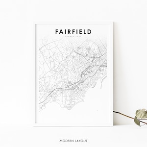 Fairfield CT Map Print, Connecticut USA Map Art Poster, New Haven, City Street Road Map Print, Nursery Room Office Wall Decor, Printable Map