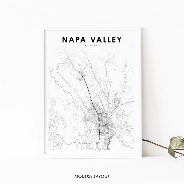 Lower Napa Valley CA Map Print, California USA Map Art Poster, City Street Road Map Print, Nursery Room Office Wall Decor, Printable Map