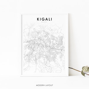 Impressão de mapa de Kigali Ruanda, pôster de arte de mapa, impressão de mapa de estrada de rua da cidade, decoração de escritório de parede de quarto de berçário, mapa imprimível