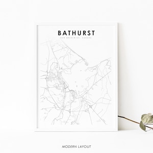 Bathurst New Brunswick Map Print, NB Canada Map Art Poster, City Street Road Map Print, Nursery Room Wall Office Decor, Printable Map